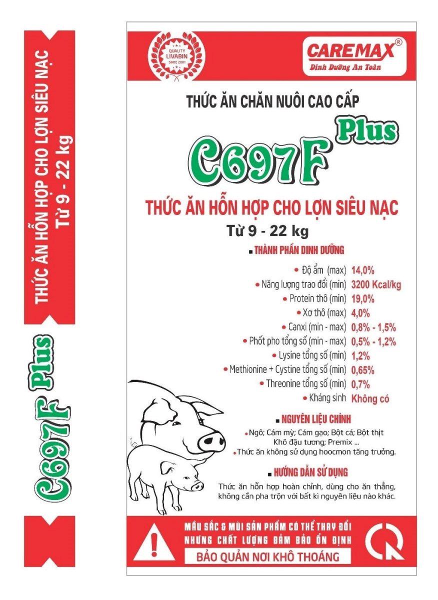 Maket bao bì CareMax C697F Plus — Thức ăn hỗn hợp cho lợn siêu nạc từ 9 -22 kg