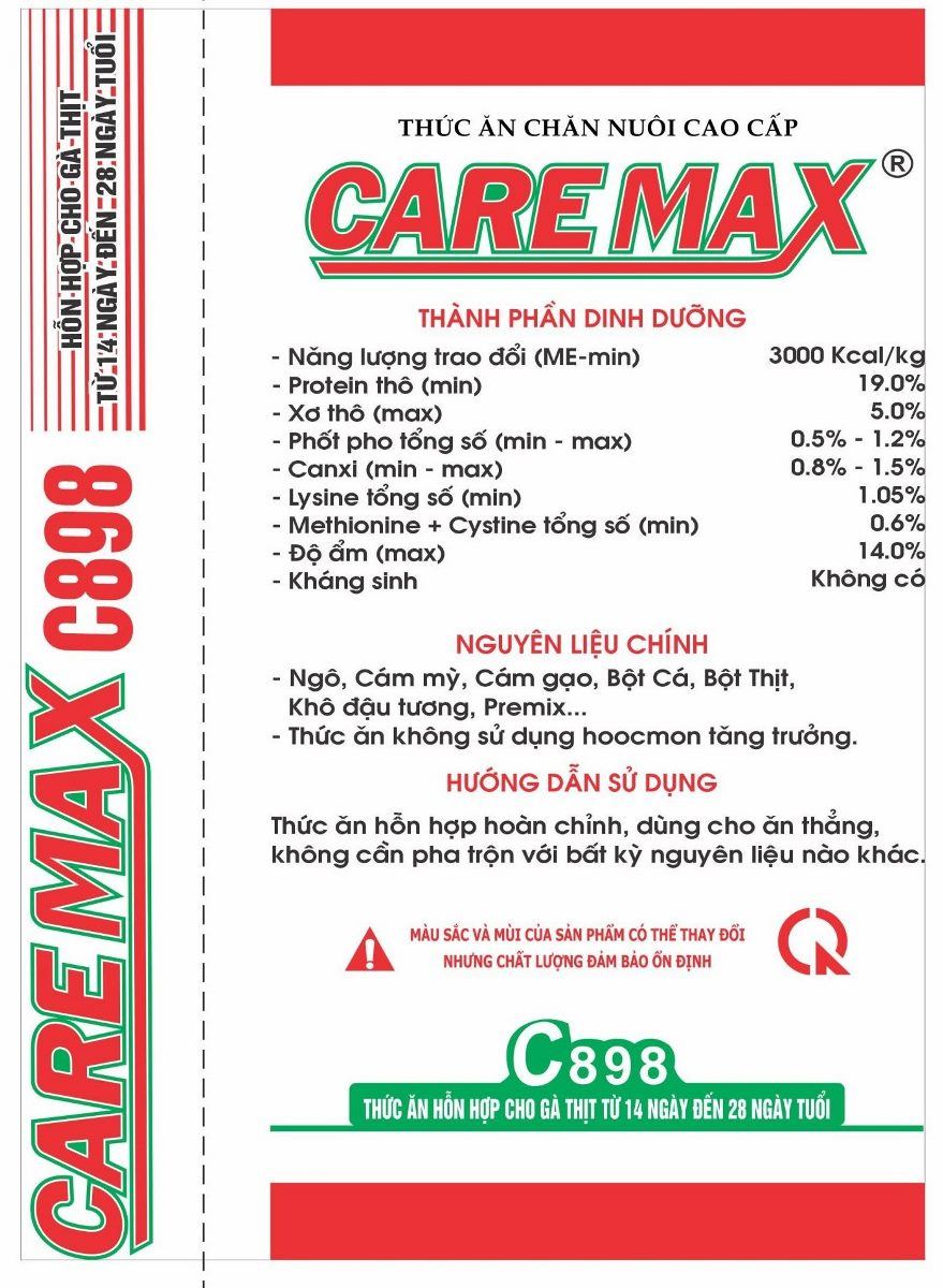 Maket bao bì CareMax C898 — Thức ăn hỗn hợp cho gà thịt Từ 14 ngày đến 28 ngày tuổi