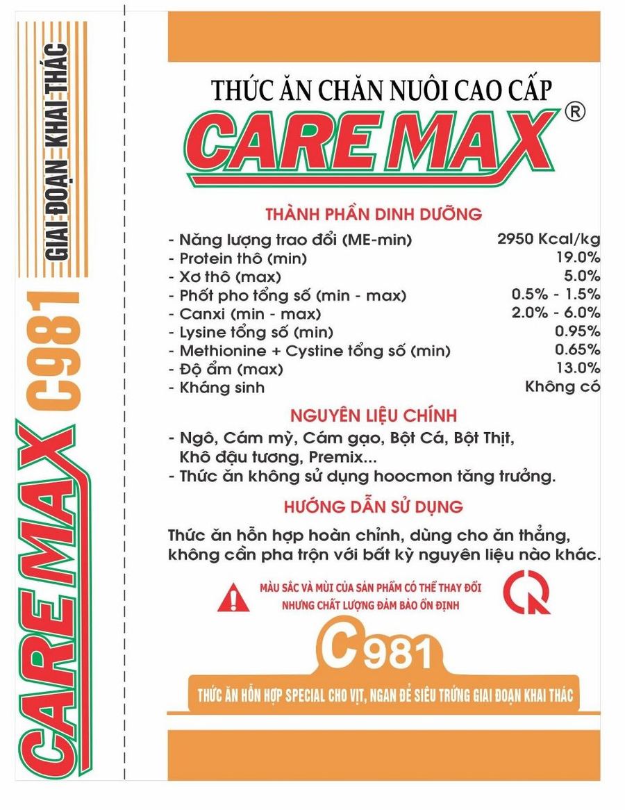 Maket bao bì CareMax C981 — Thức ăn hỗn hợp Special cho vịt, ngan để siêu trứng giai đoạn khai thác