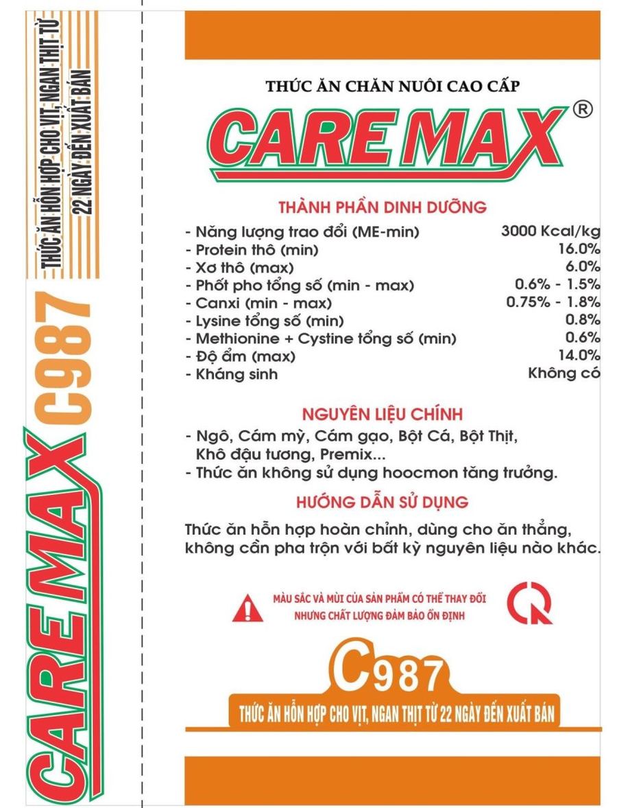 Maket bao bì CareMax C987 — Thức ăn hỗn hợp cho vịt, ngan thịt từ ngày 22 đến xuất bán