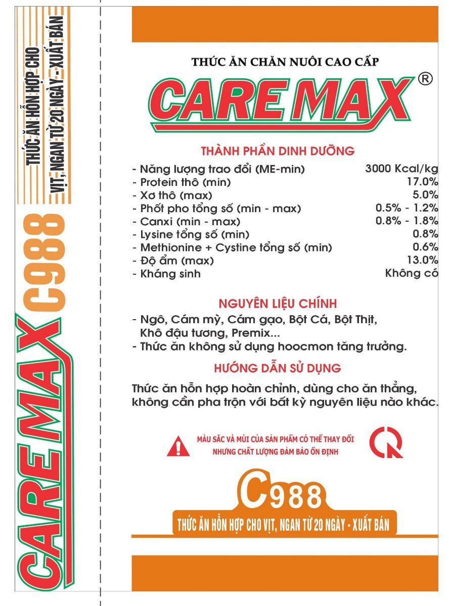 Maket bao bì CareMax C988 — Thức ăn hỗn hợp cho vịt, ngan từ 20 ngày đến xuất bán