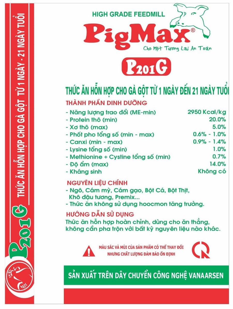 Maket bao bì PigMax P201G — Thức ăn hỗn hợp cho gà bột Từ 1 đến 21 ngày tuổi