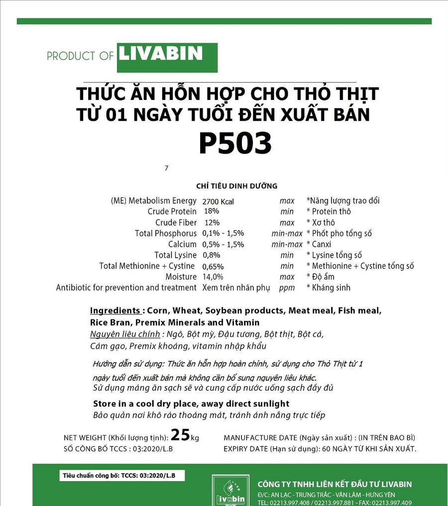 Maket bao bì PigMax P503 — Thức ăn cho thỏ thịt từ 1 ngày tuổi đến xuất bán