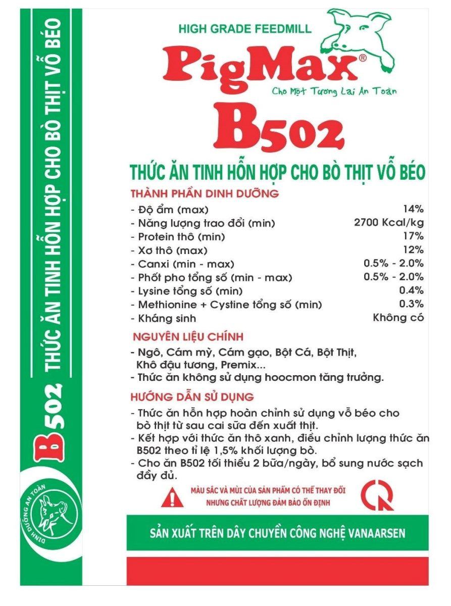 Maket bao bì PigMax B502 — Thức ăn hỗn hợp cho bò thịt vỗ béo