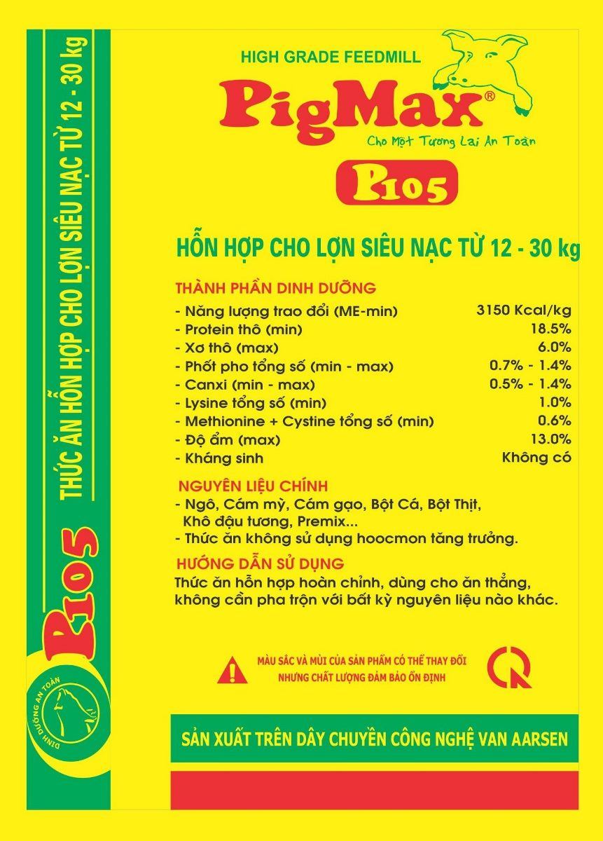 Maket bao bì PigMax P105 — Thức ăn hỗn hợp cho lợn siêu nạc
