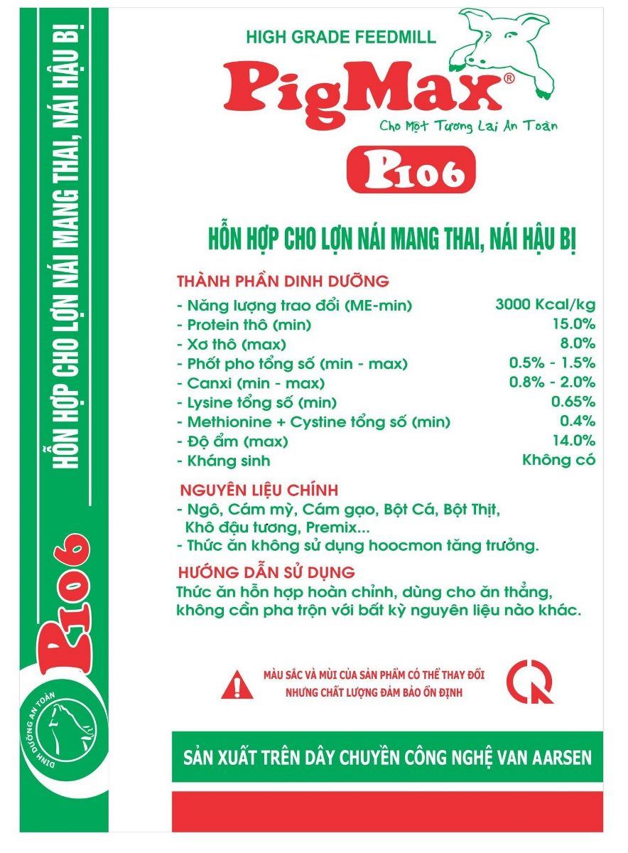 Maket bao bì PigMax P106 — Thức ăn hỗn hợp cho lợn nái mang thai, nái hậu bị