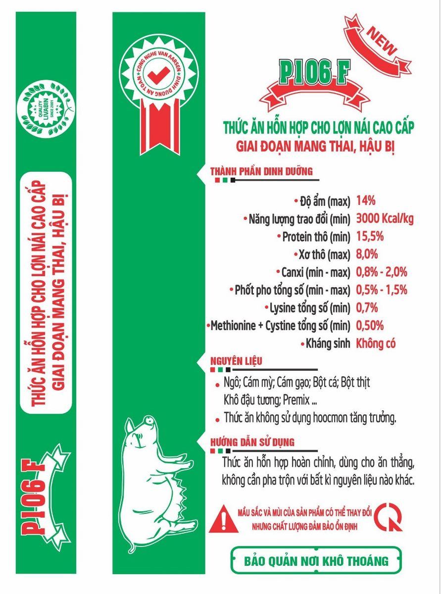 Maket bao bì PigMax P106F — Thức ăn hỗn hợp lợn nái cao cấp Giai đoạn mang thai, hậu bị