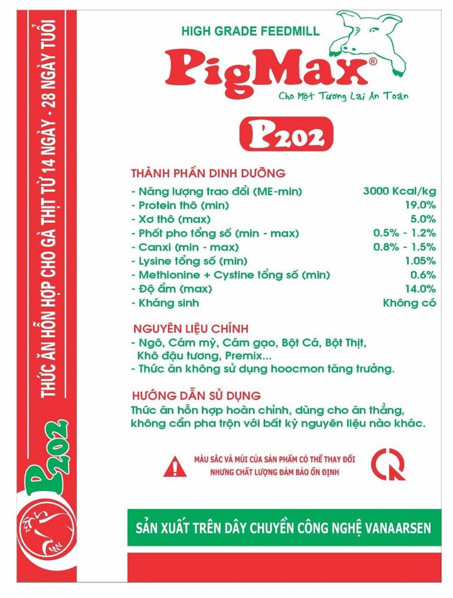 Maket bao bì PigMax P202 — Thức ăn hỗn hợp cho gà thịt Từ 14 ngày đến 28 ngày tuổi