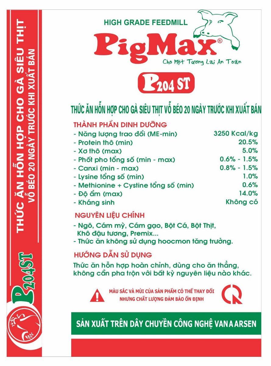Maket bao bì PigMax P202ST — Thức ăn hỗn hợp cho gà siêu thịt Vỗ béo 20 ngày trước khi xuất bán