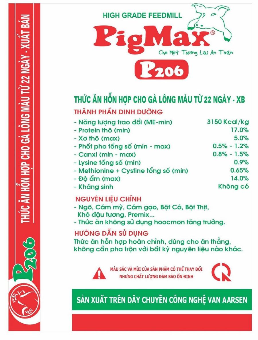 Maket bao bì PigMax P206 — Thức ăn hỗn hợp cho gà lông màu Từ 22 ngày đến xuất bán