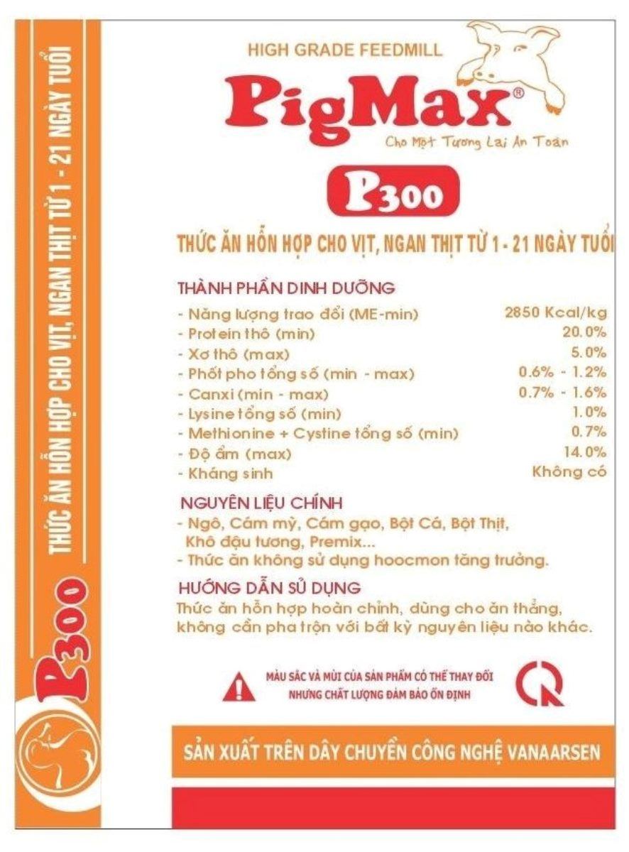 Maket bao bì PigMax P300 — Thức ăn hỗn hợp cho vịt ngan từ 1-21 ngày tuổi