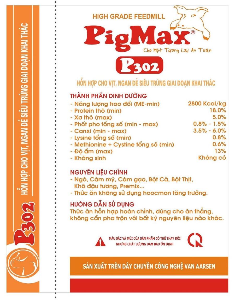 Maket bao bì PigMax P302 — Thức ăn hỗn hợp cho vịt, ngan đẻ siêu trứng