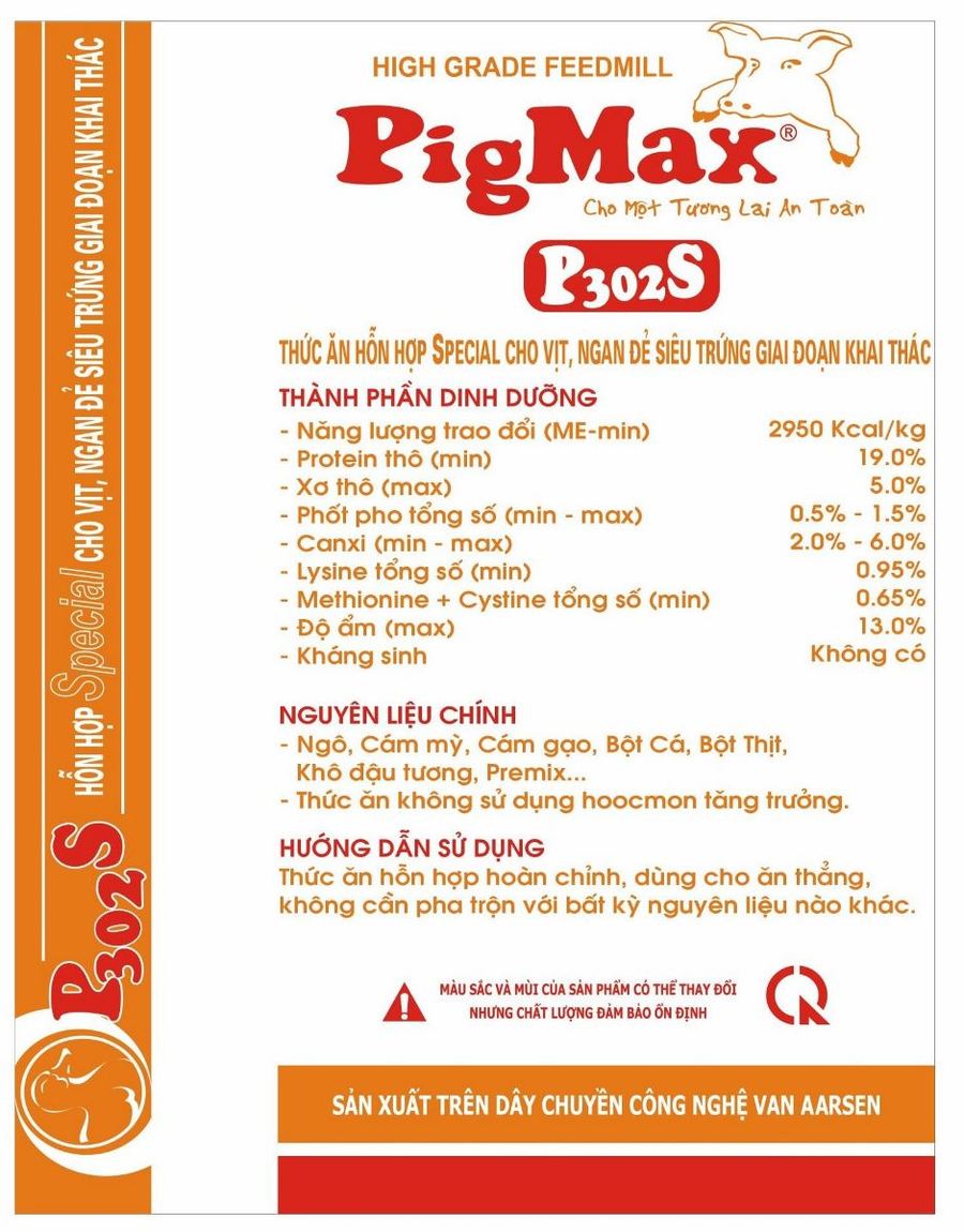 Maket bao bì PigMax P302S — Thức ăn hỗn hợp Special cho vịt, ngan đẻ siêu trứng Giai đoạn khai thác