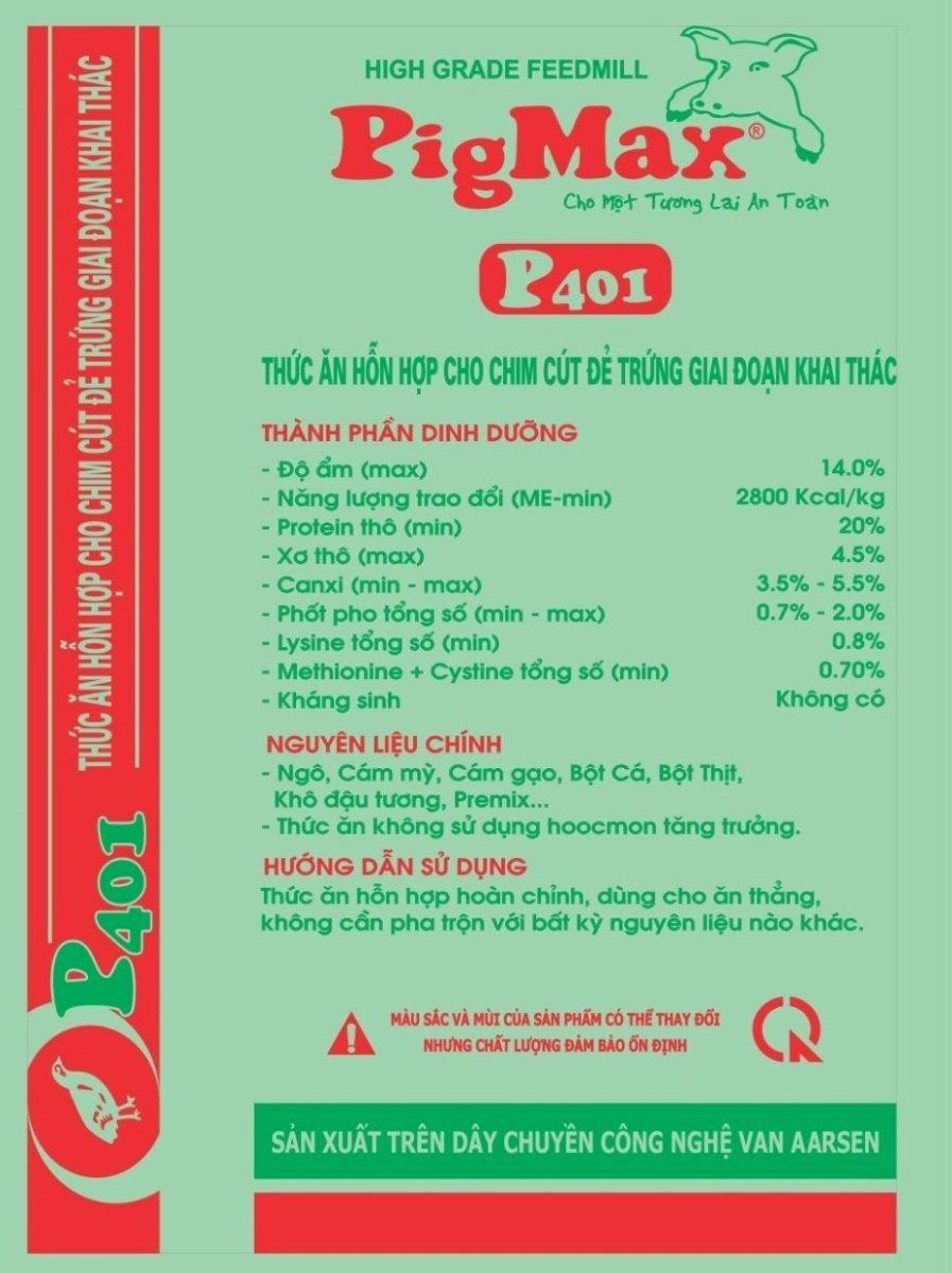 Maket bao bì PigMax P401 — Thức ăn cho chit cút đẻ trứng Giai đoạn khai thác