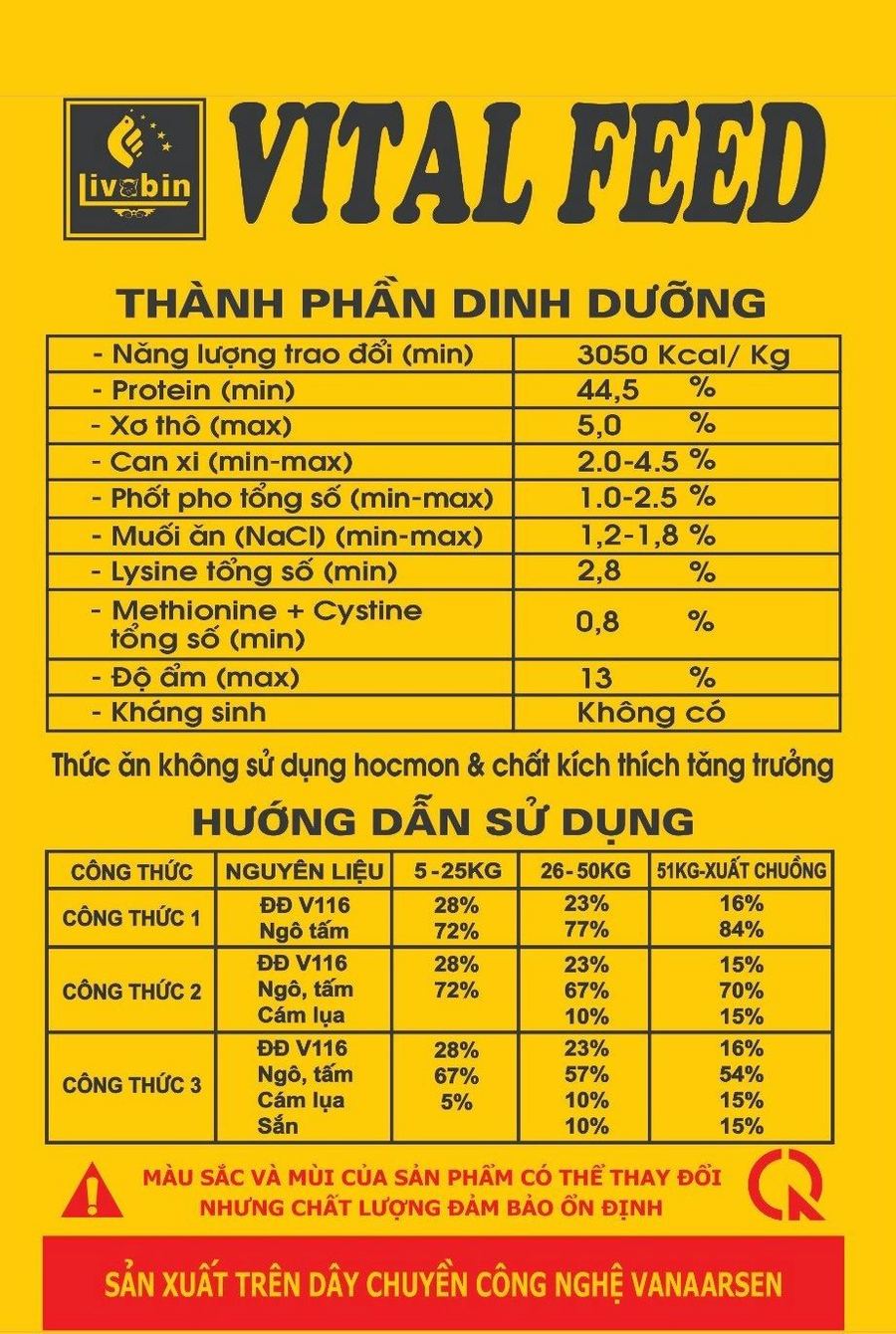 Maket bao bì Vital Feed V116 — Thức ăn đậm đặc siêu tăng tốc Cho lợn từ tập ăn đến xuất chuồng