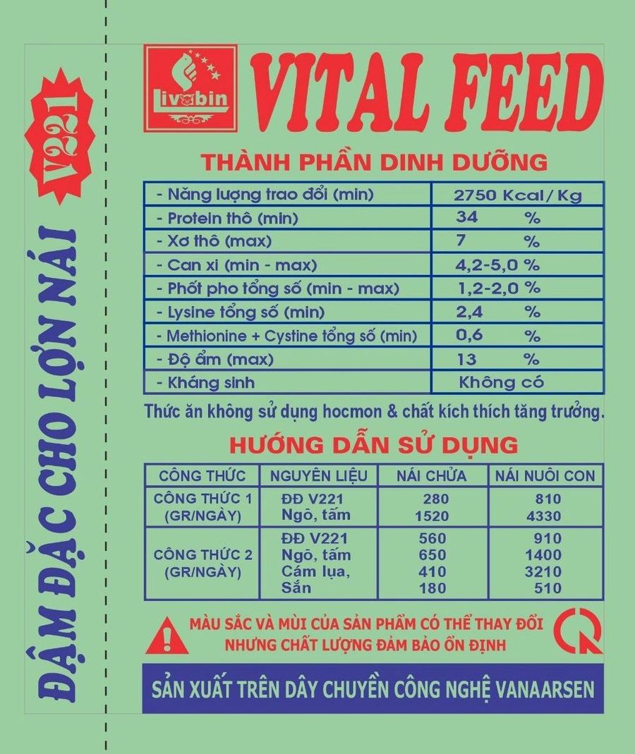 Maket bao bì Vital Feed V221 — Thức ăn đậm đặc cho lợn nái chửa và nuôi con