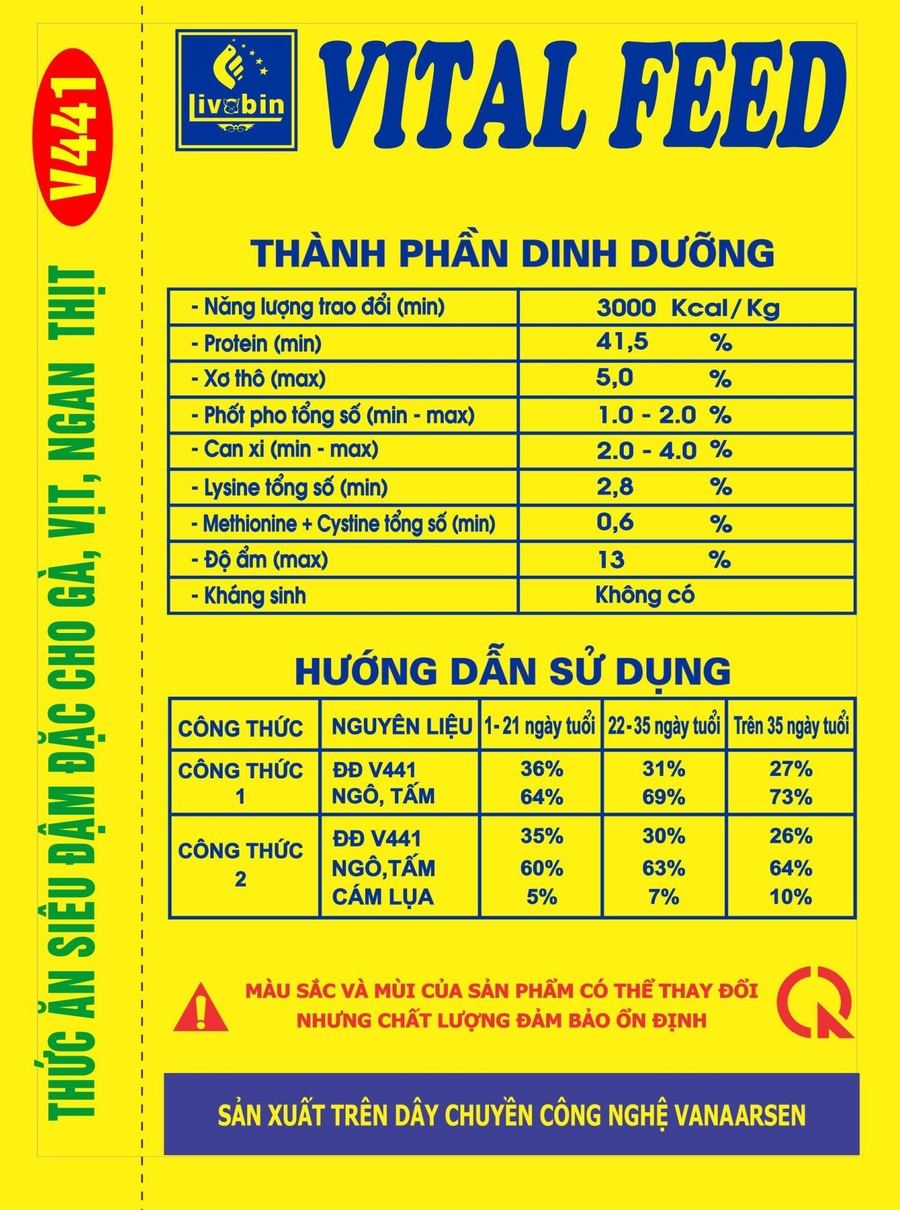 Maket bao bì Vital Feed V441 — Thức ăn siêu đậm đặc cho Gà Vịt, Ngan thịt Từ 1 ngày tuổi đến xuất bán